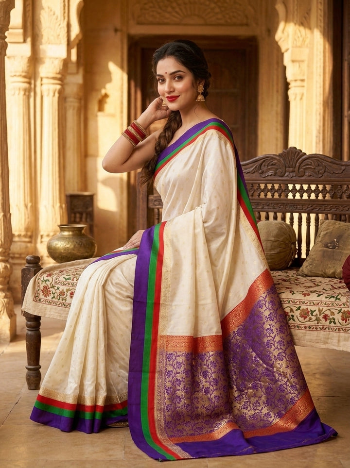 Stardust Ivory Semi Silk Saree