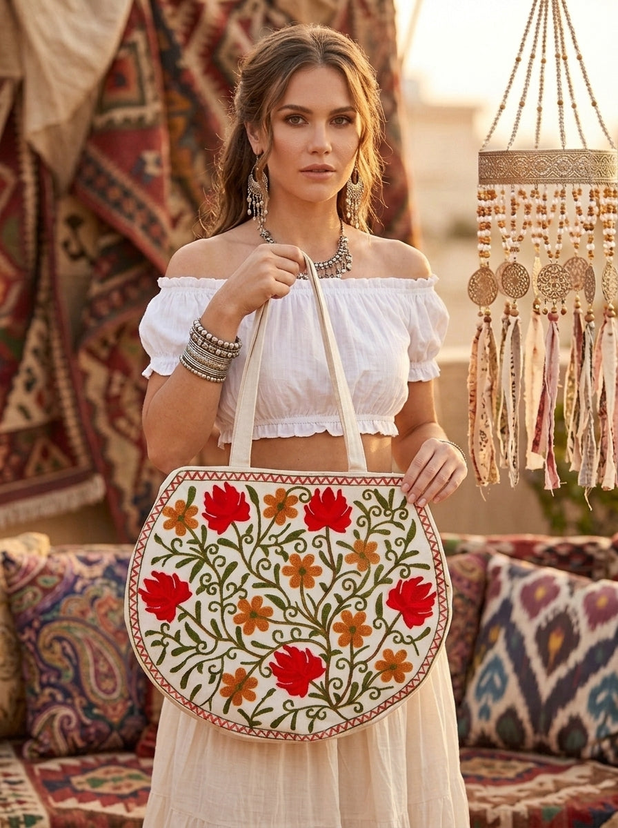The Floral Tapestry - Embroidered Tote Bag