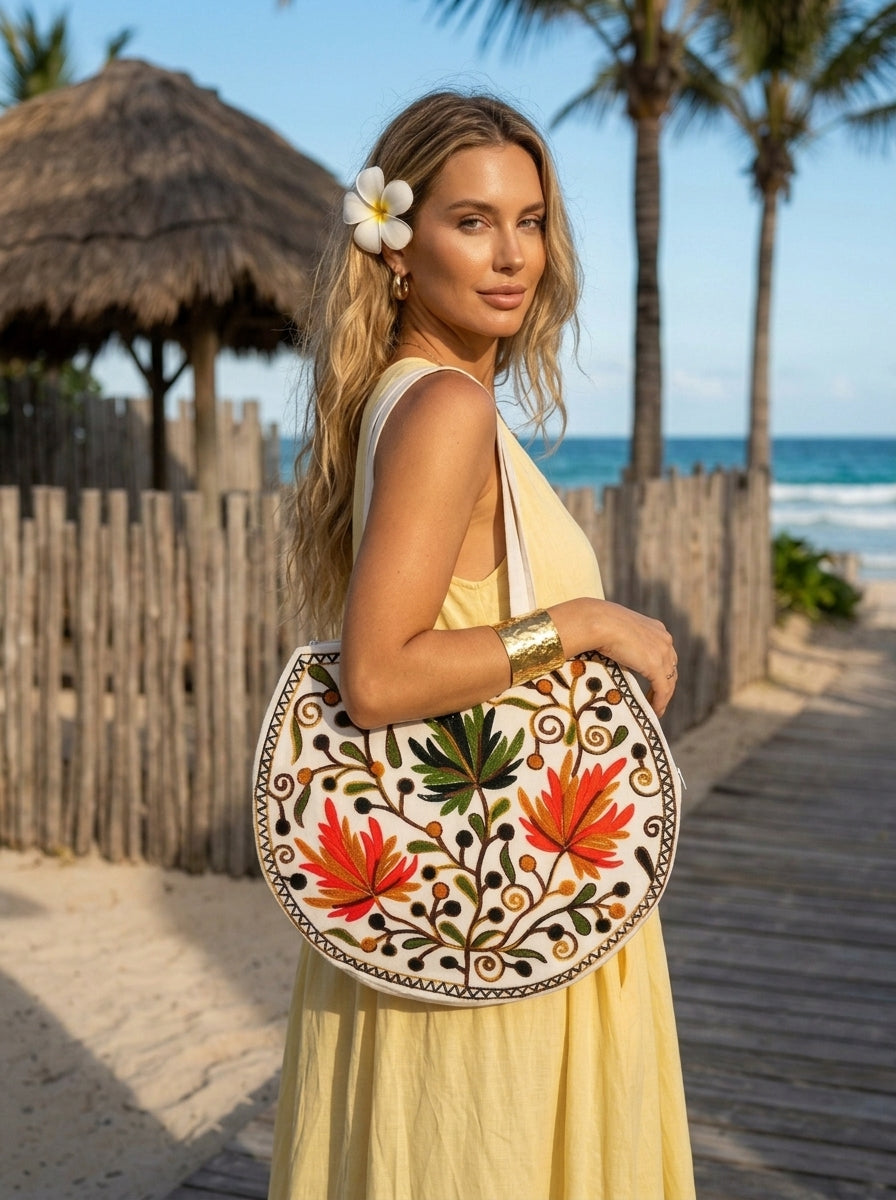 The Floral Tapestry - Embroidered Tote Bag