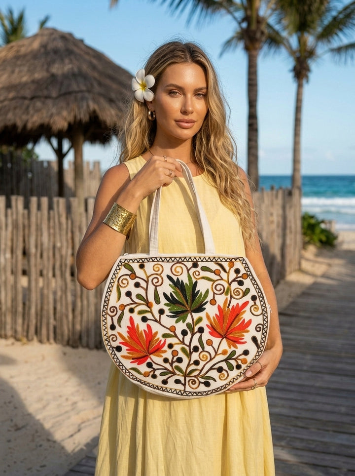 The Floral Tapestry - Embroidered Tote Bag