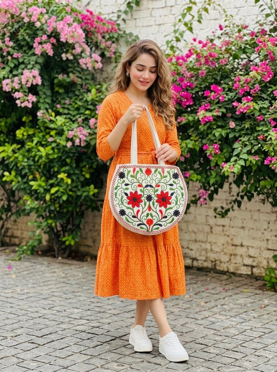 The Floral Tapestry - Embroidered Tote Bag