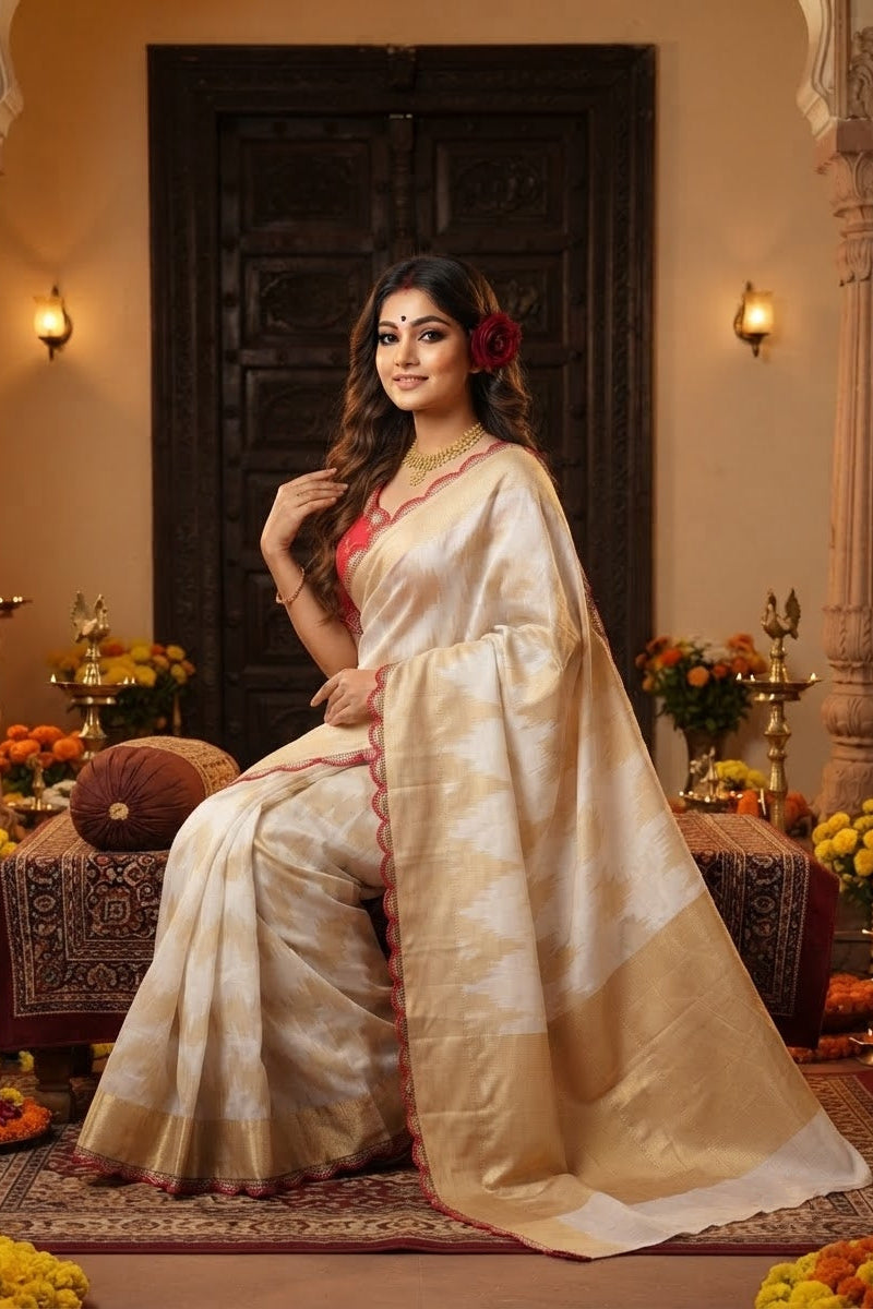 Ruhani Khaddi Georgette Designer Saree with Scallop Border