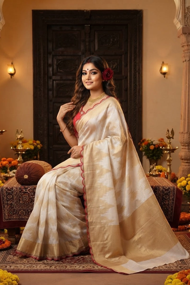 Ruhani Khaddi Georgette Designer Saree with Scallop Border