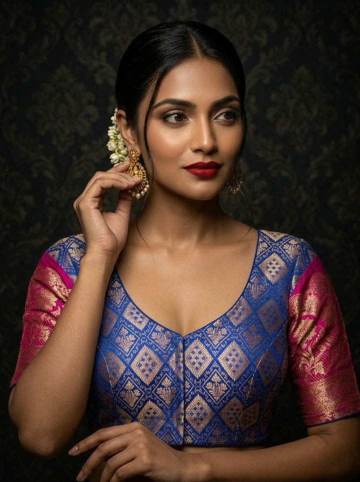 Rajeshwari Grace- Katan Silk Banarasi Zari Woven Designer Blouse