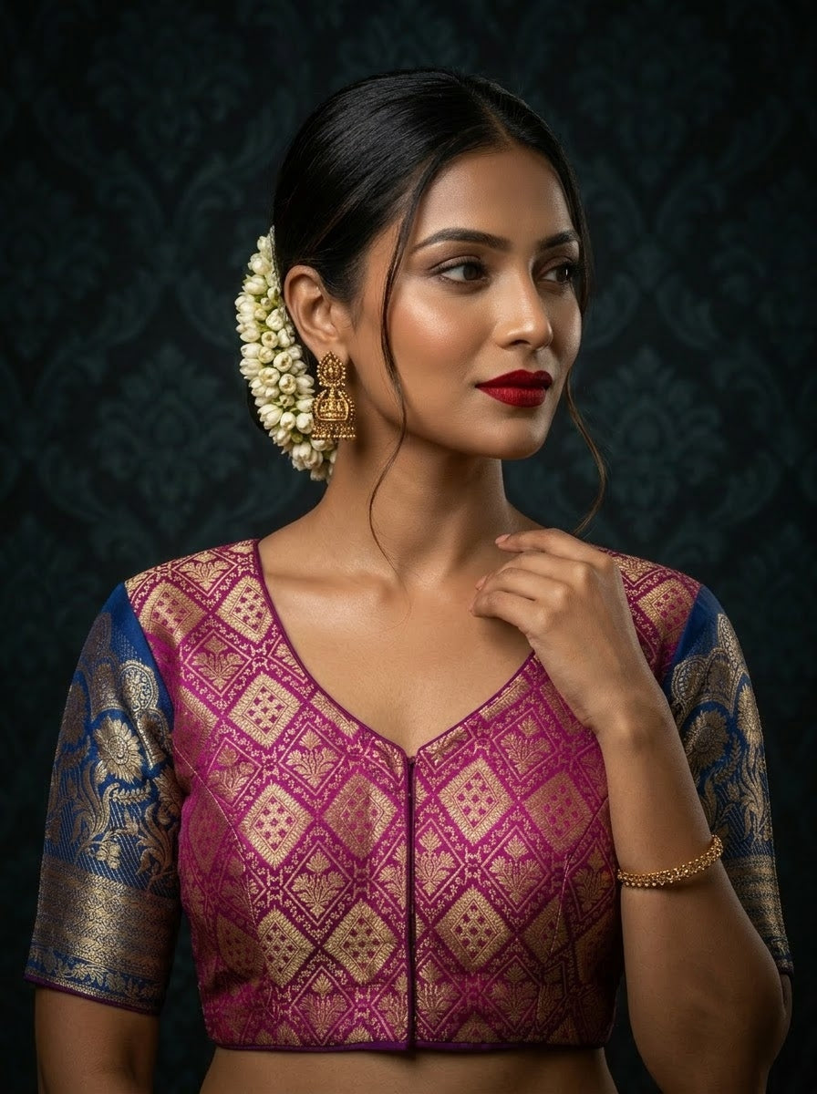 Rajeshwari Grace- Katan Silk Banarasi Zari Woven Designer Blouse