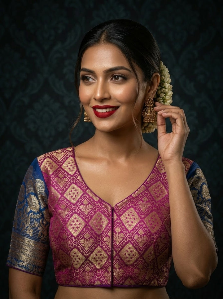 Rajeshwari Grace- Katan Silk Banarasi Zari Woven Designer Blouse
