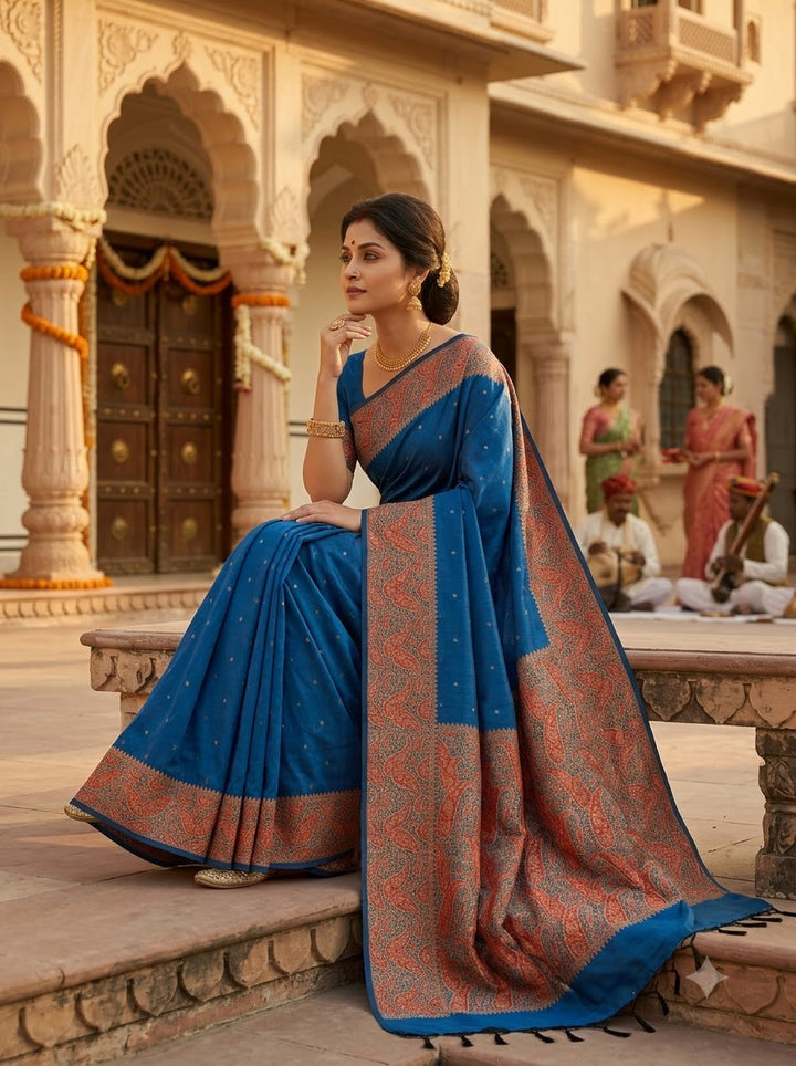 The Sovereign Scarlet Banarasi Muga Katan Silk Saree