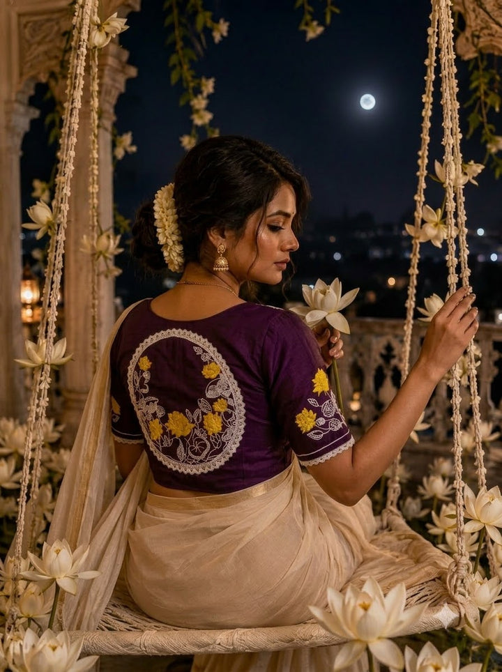 Lotus Of Peace Vichitra Silk Embroidery Blouse