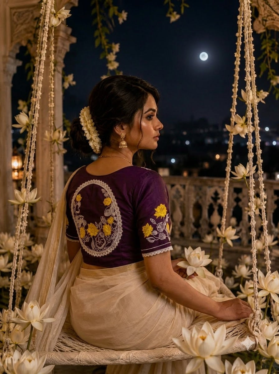 Lotus Of Peace Vichitra Silk Embroidery Blouse