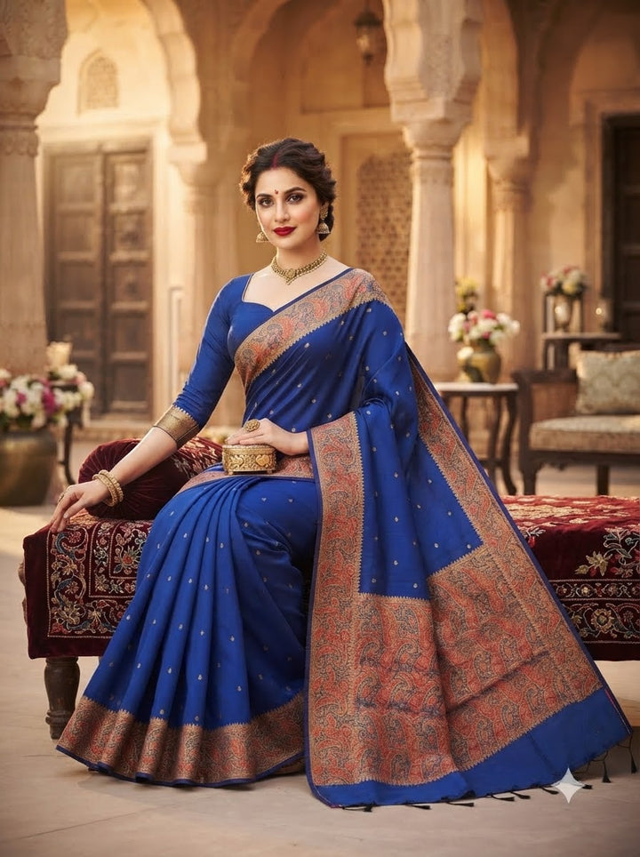 The Sovereign Scarlet Banarasi Muga Katan Silk Saree