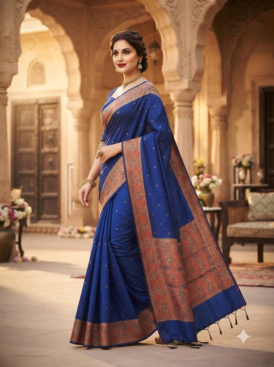The Sovereign Scarlet Banarasi Muga Katan Silk Saree