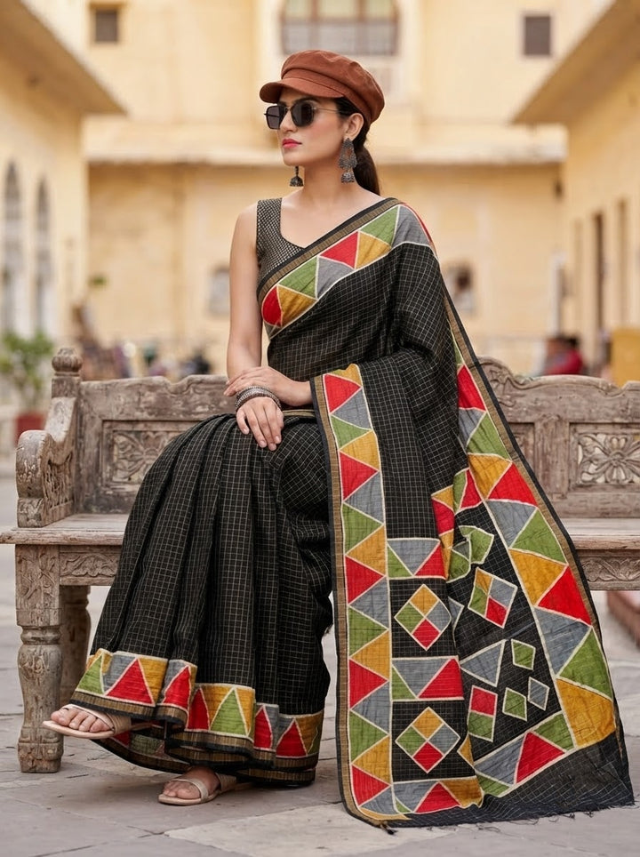 Rang Remix – Semi Matka Silk Multicolour Geometric Print Saree