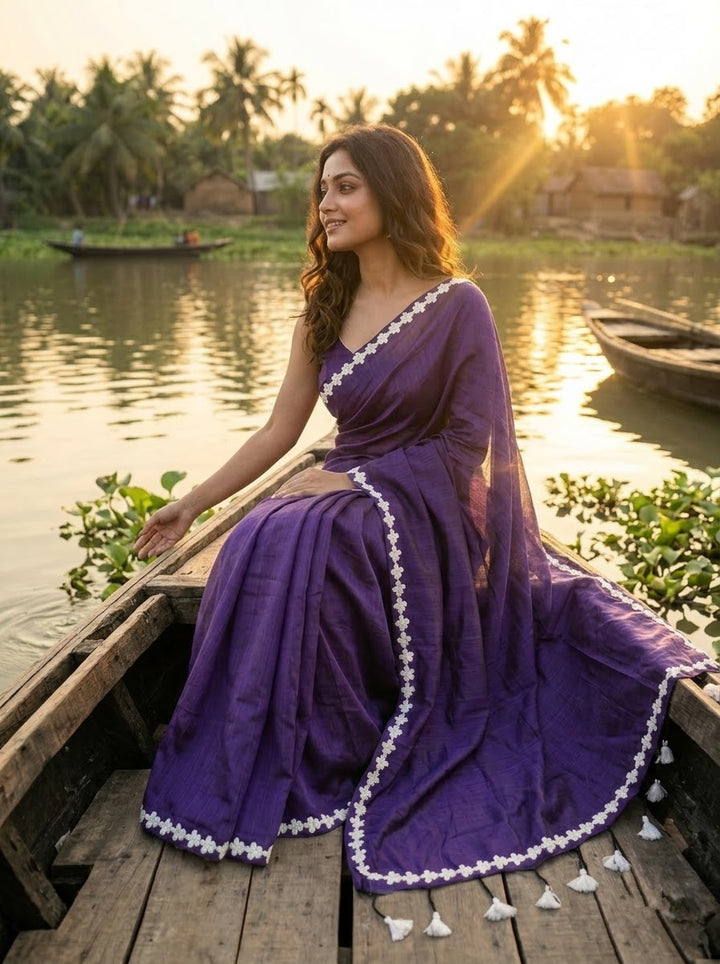 Meghanjali (মেঘাঞ্জলি)  Khadi Cotton Saree With Lace