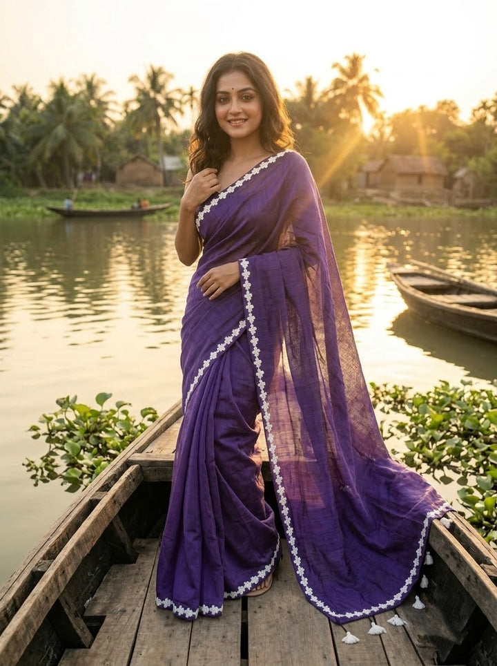 Meghanjali (মেঘাঞ্জলি)  Khadi Cotton Saree With Lace