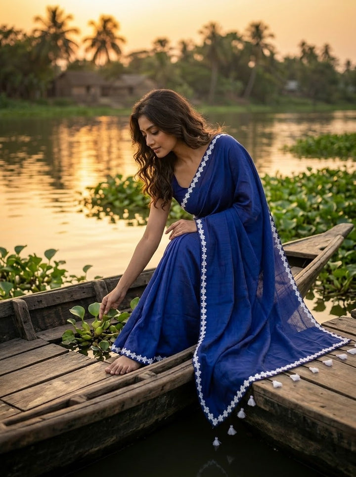 Meghanjali (মেঘাঞ্জলি)  Khadi Cotton Saree With Lace