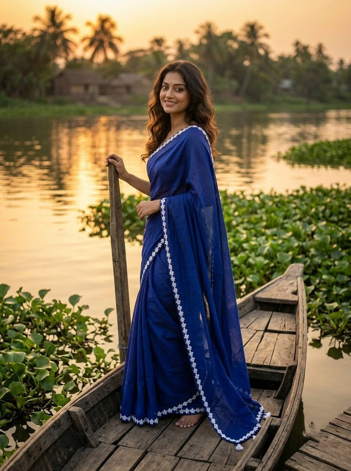 Meghanjali (মেঘাঞ্জলি)  Khadi Cotton Saree With Lace