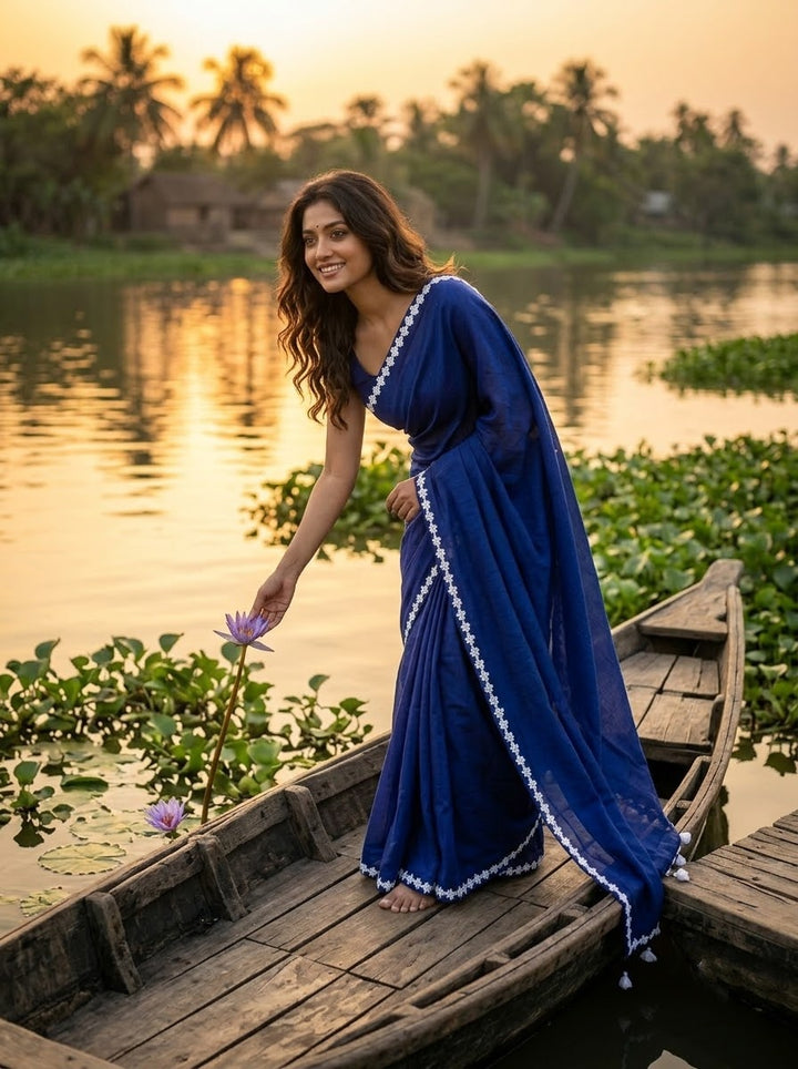 Meghanjali (মেঘাঞ্জলি)  Khadi Cotton Saree With Lace