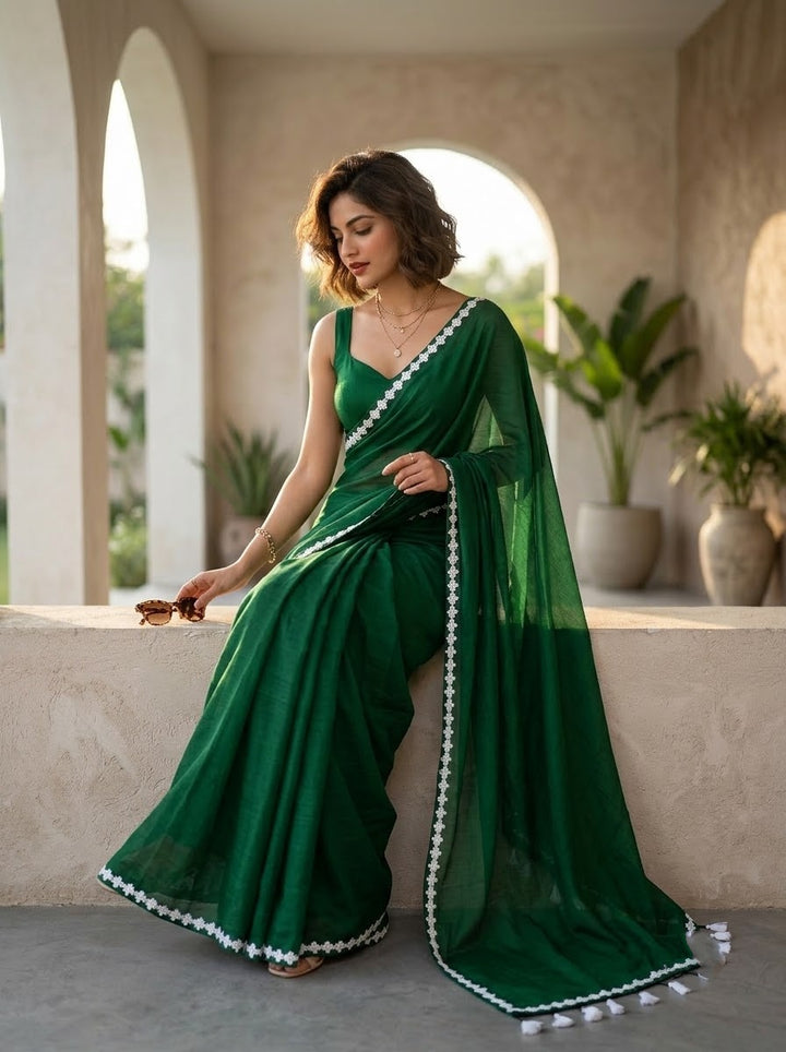 Meghanjali (মেঘাঞ্জলি)  Khadi Cotton Saree With Lace