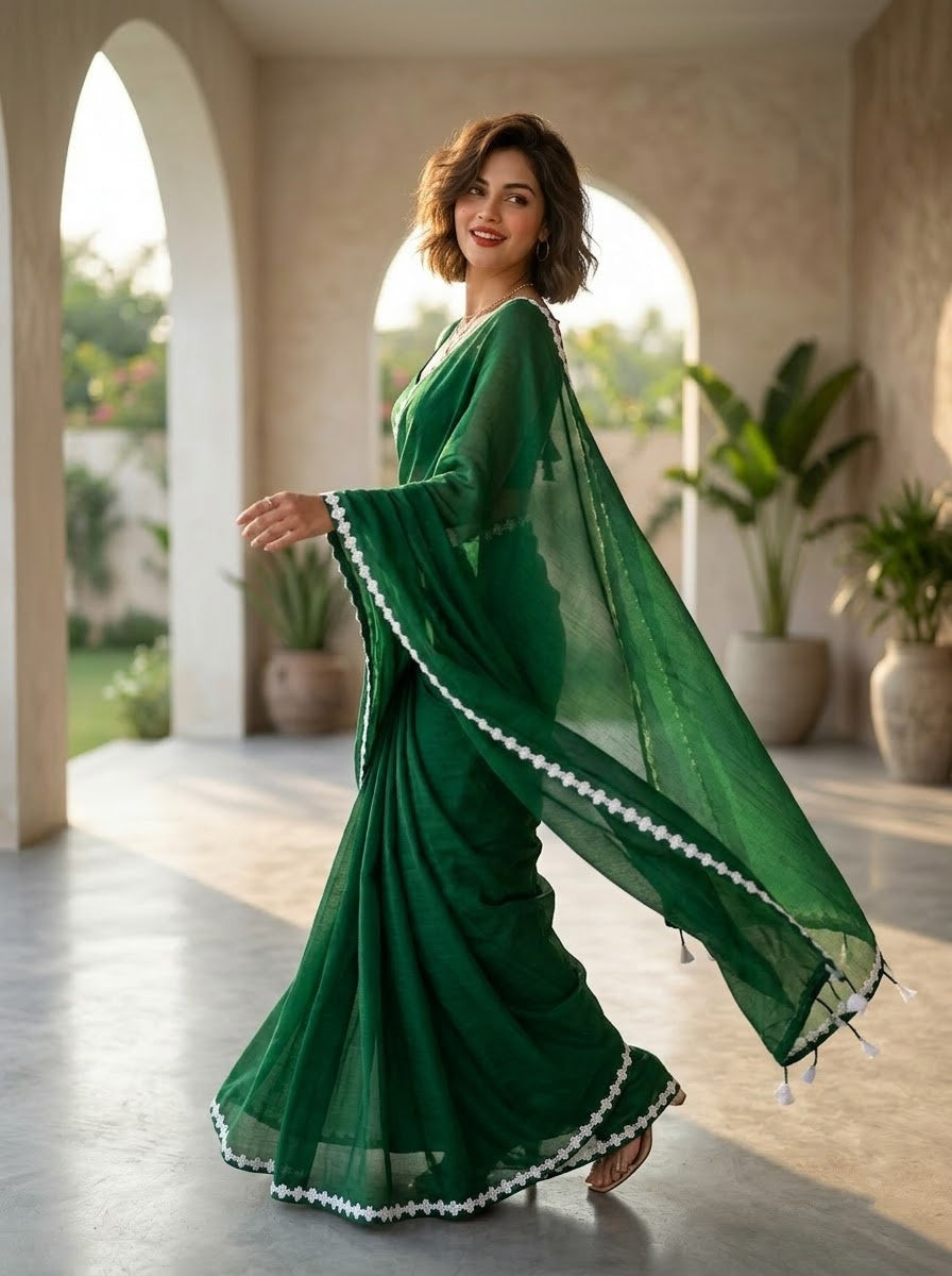 Meghanjali (মেঘাঞ্জলি)  Khadi Cotton Saree With Lace