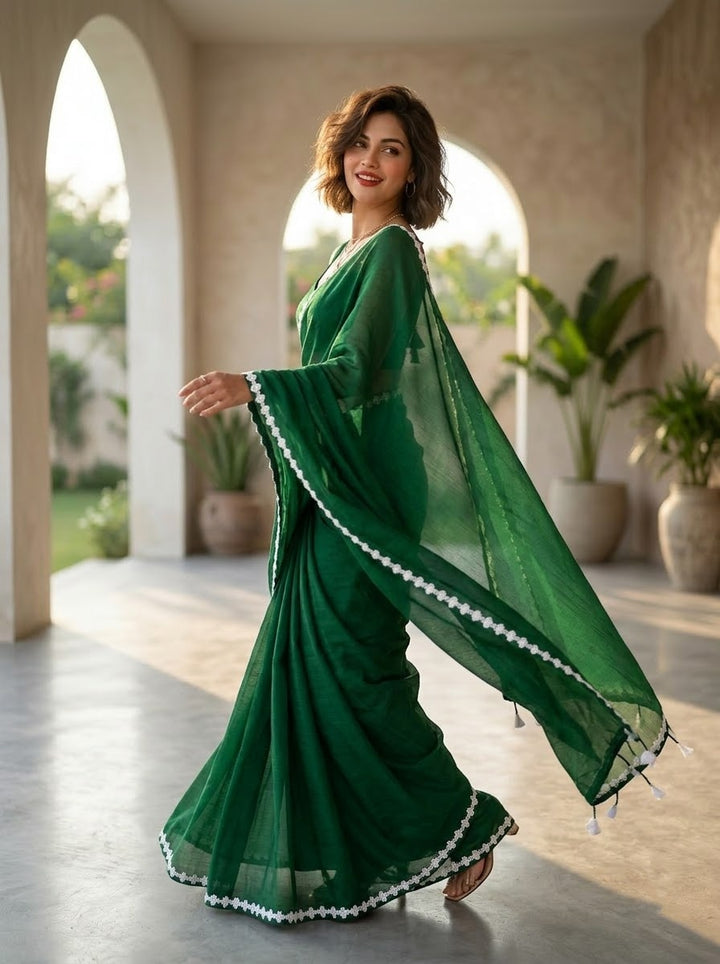 Meghanjali (মেঘাঞ্জলি)  Khadi Cotton Saree With Lace