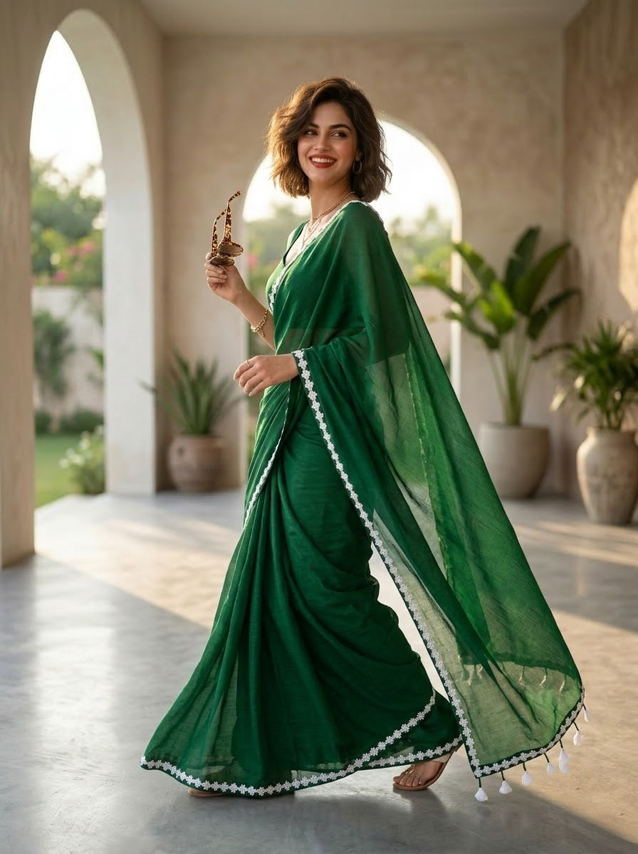 Meghanjali (মেঘাঞ্জলি)  Khadi Cotton Saree With Lace