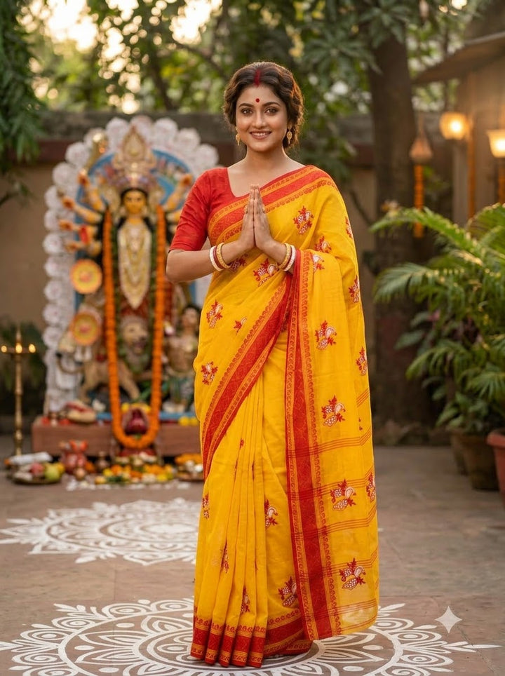 Ashtami Tangail Tant Cotton Saree (Peacock Embroidery)