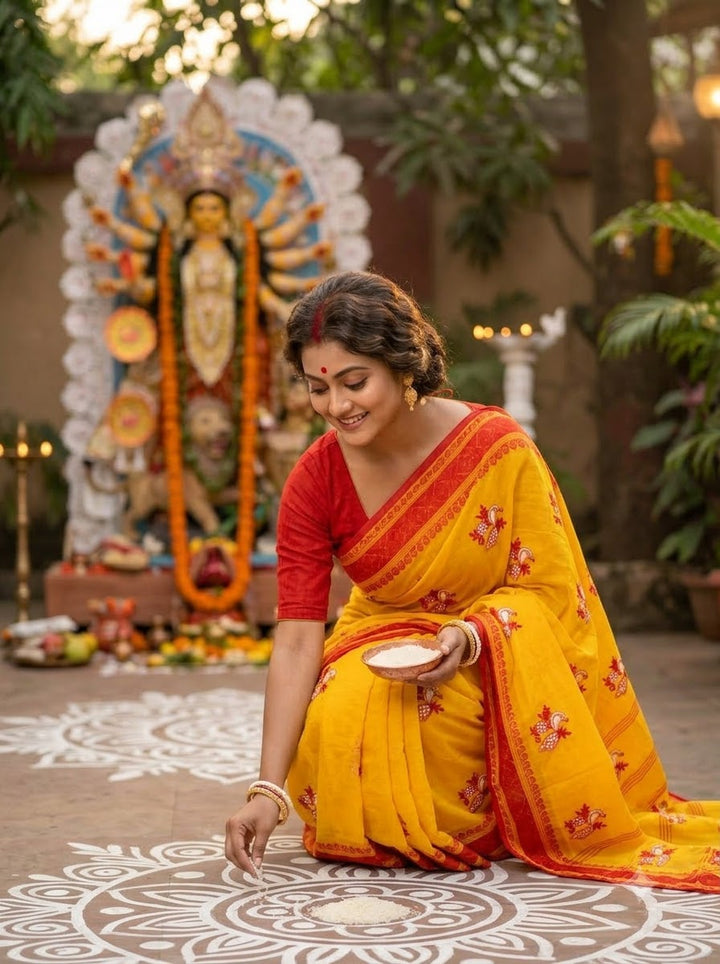 Ashtami Tangail Tant Cotton Saree (Peacock Embroidery)