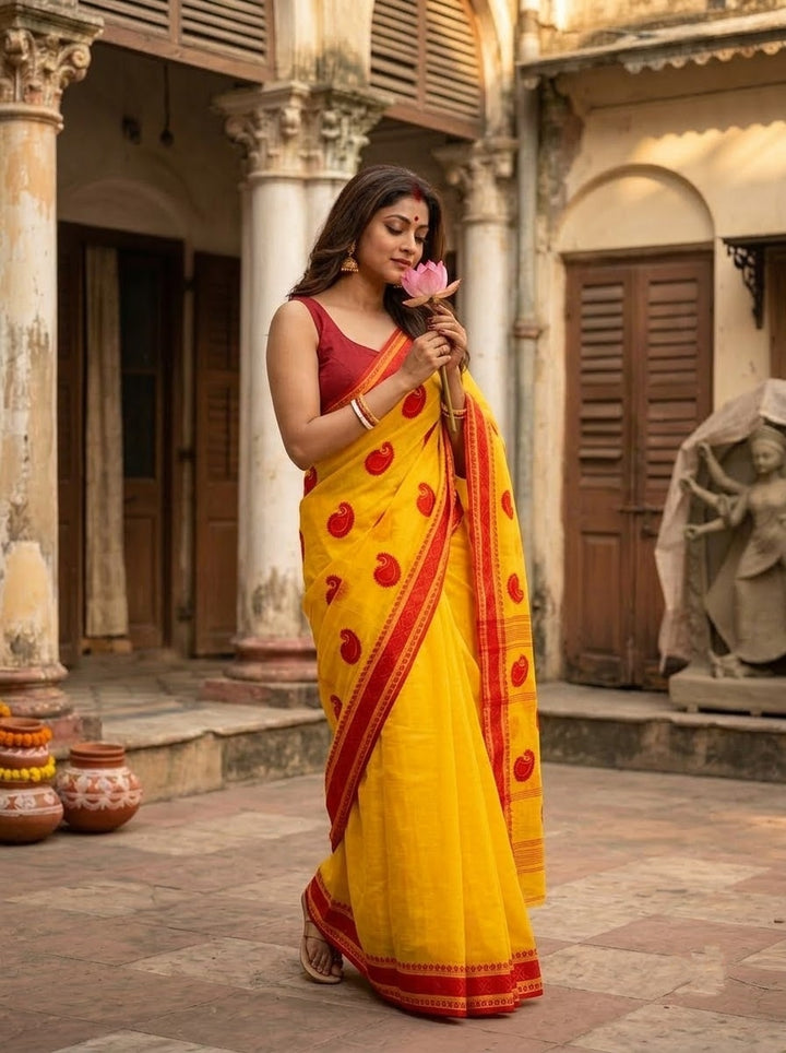 Ashtami Tangail Tant Cotton Saree (Paisley Embroidery)