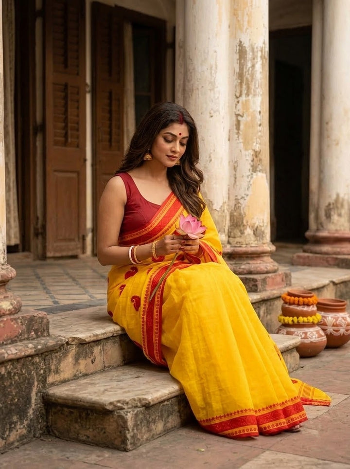 Ashtami Tangail Tant Cotton Saree (Paisley Embroidery)