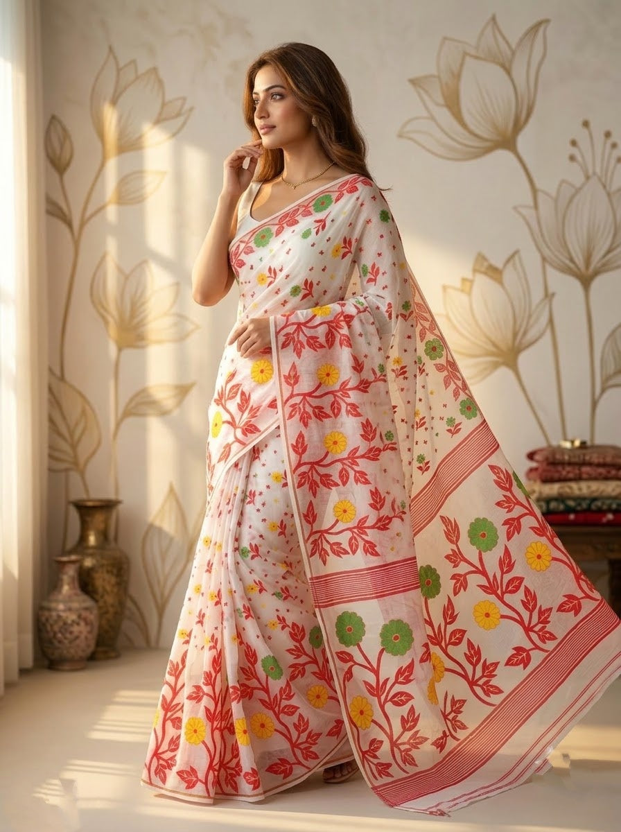 Phul-Bengal Dhakai Jamdani Saree