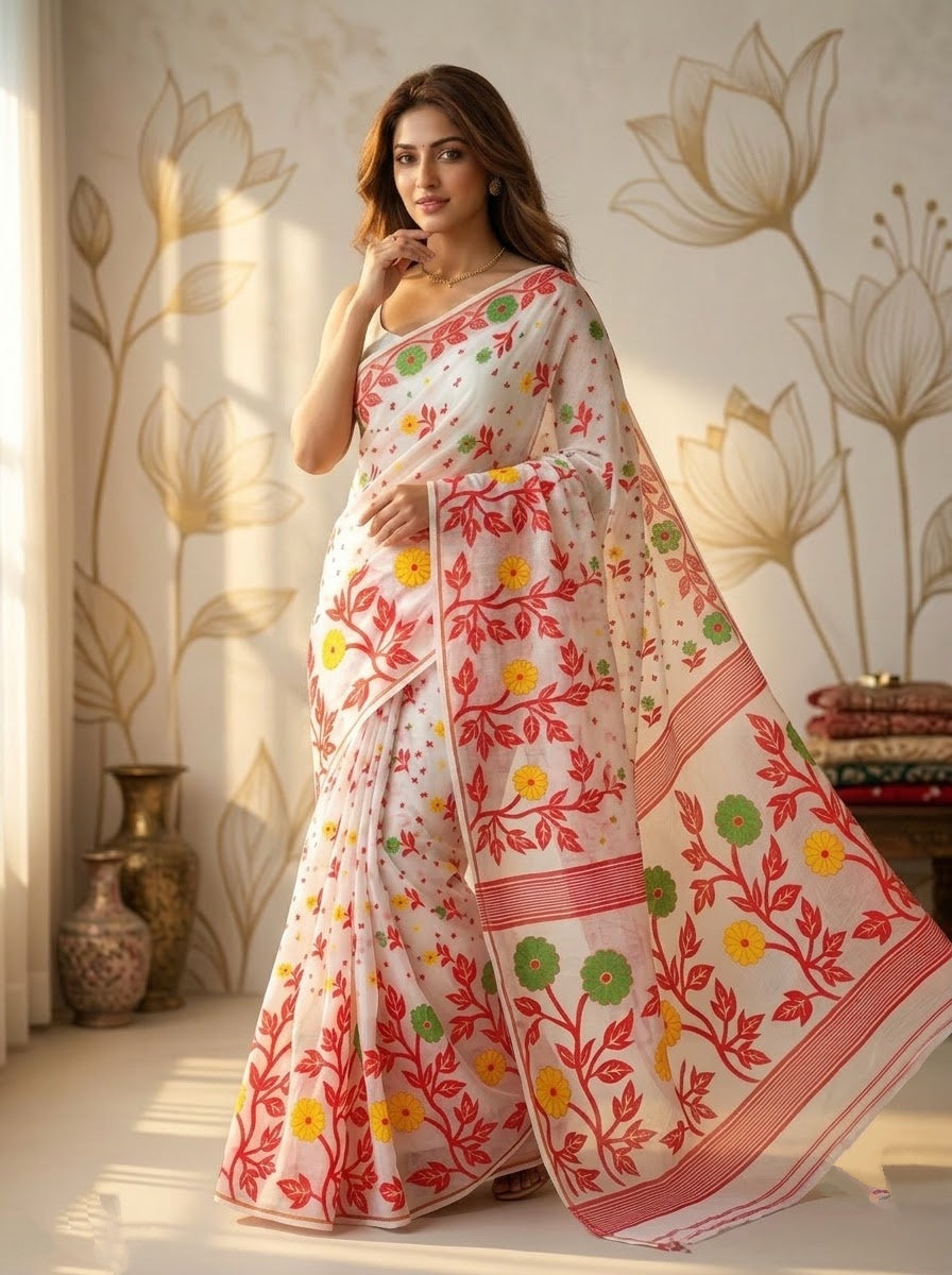 Phul-Bengal Dhakai Jamdani Saree