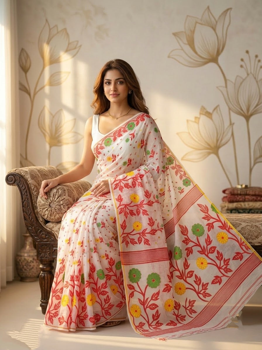 Phul-Bengal Dhakai Jamdani Saree