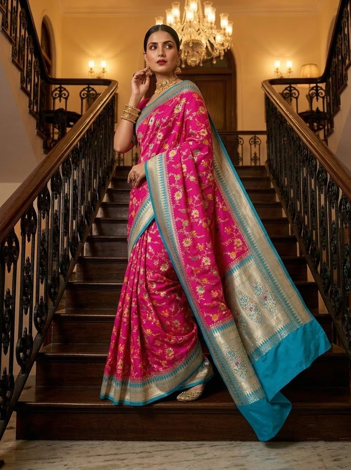 Woven Into Forever – Crepe Georgette Banarasi Saree (Semi) with Zari Minakari Work