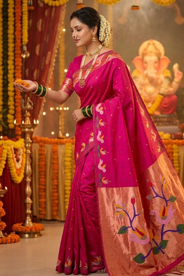 Meherika Khadi Silk Saree With Minakari Zari Border & Designer Zari Pallu