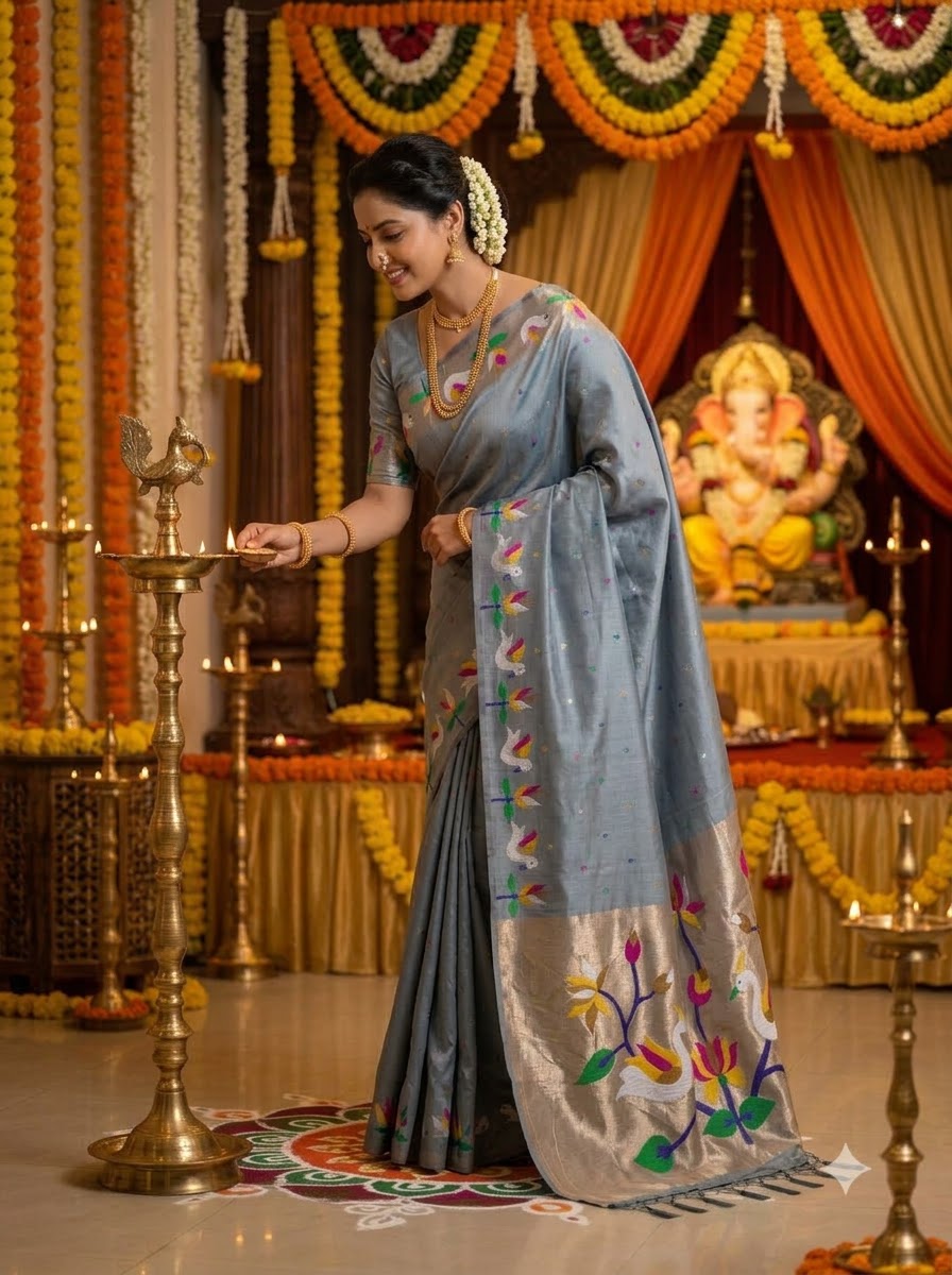 Meherika Khadi Silk Saree With Minakari Zari Border & Designer Zari Pallu