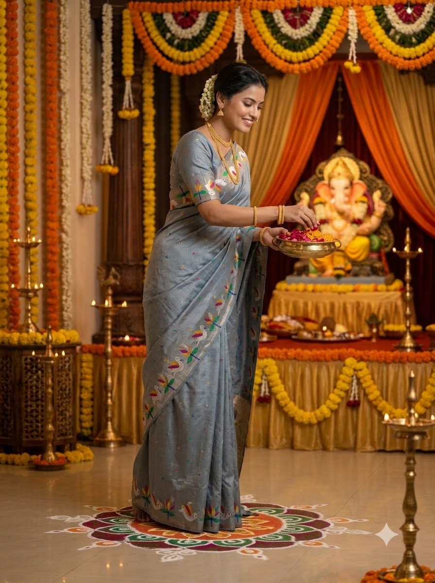 Meherika Khadi Silk Saree With Minakari Zari Border & Designer Zari Pallu