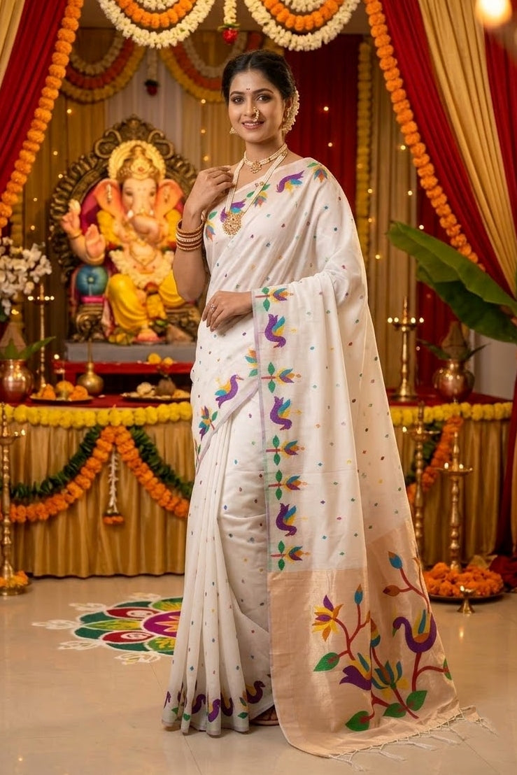 Meherika Khadi Silk Saree With Minakari Zari Border & Designer Zari Pallu