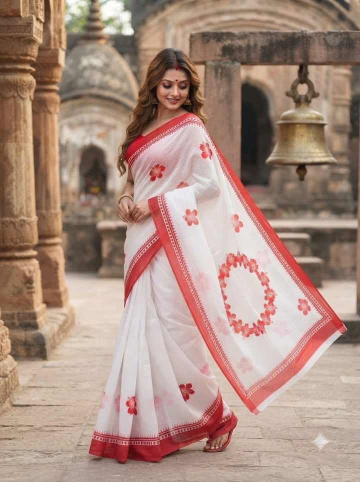 Debi Aradhana Mul Cotton Saree with Print Work