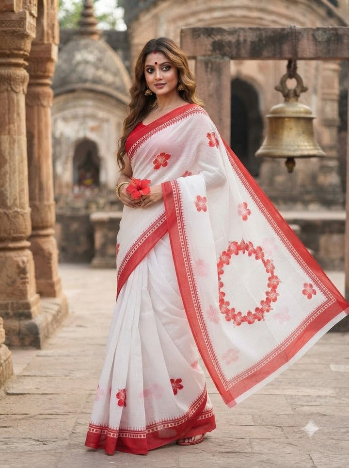 Debi Aradhana Mul Cotton Saree with Print Work