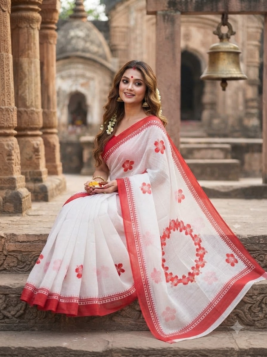 Debi Aradhana Mul Cotton Saree with Print Work