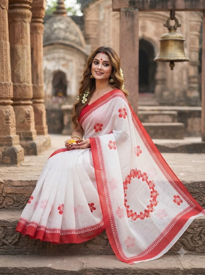 Debi Aradhana Mul Cotton Saree with Print Work