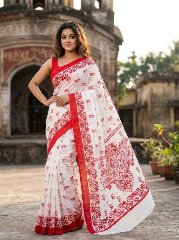 Sharod Shree Mul Cotton Saree with Print Work