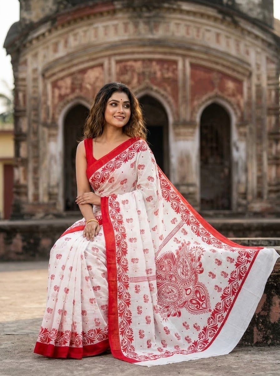 Sharod Shree Mul Cotton Saree with Print Work