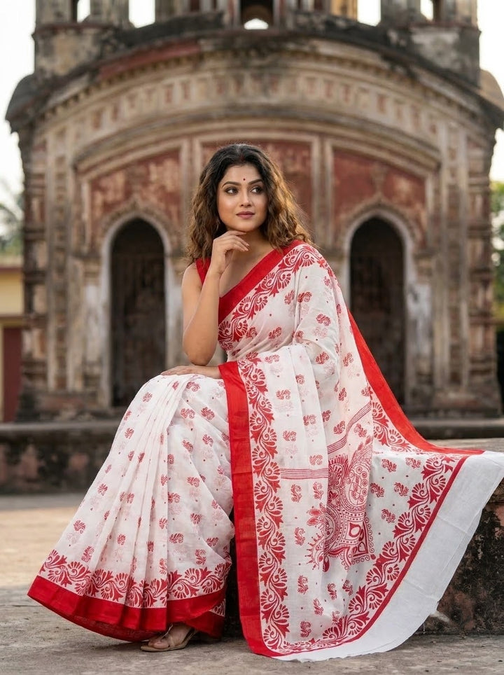 Sharod Shree Mul Cotton Saree with Print Work