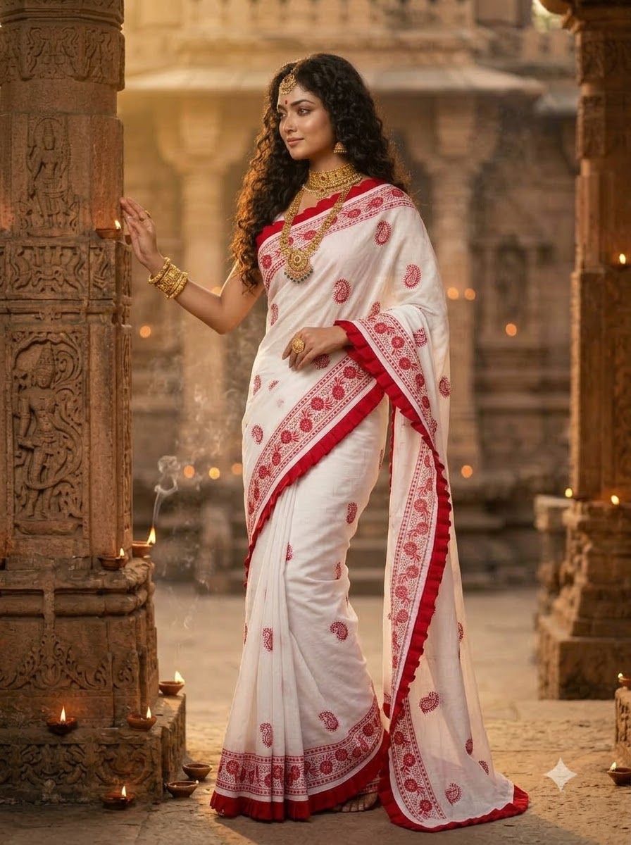 Devi Darshan Khadi Cotton Embroidered Saree
