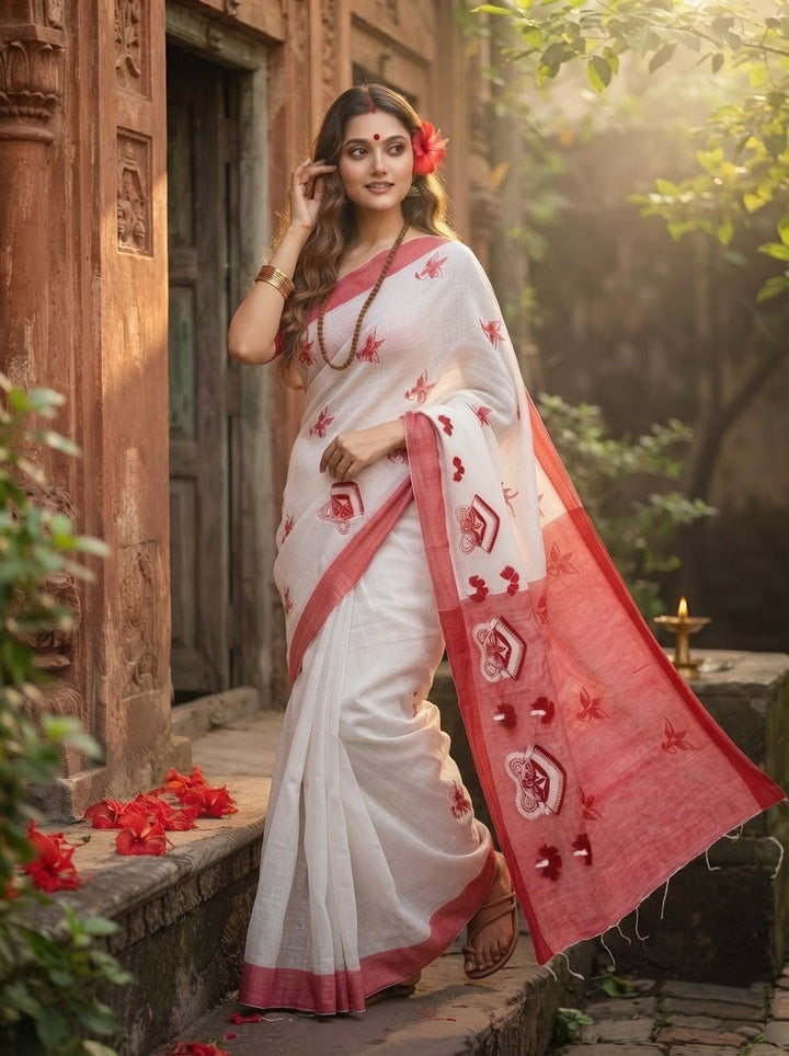 Agomoni Sur (আগমনী সুর)Cotton ( Semi) Saree with Embroidered Work