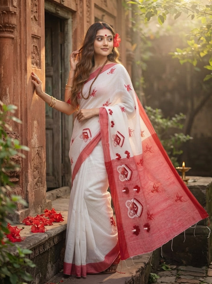 Agomoni Sur (আগমনী সুর)Cotton ( Semi) Saree with Embroidered Work