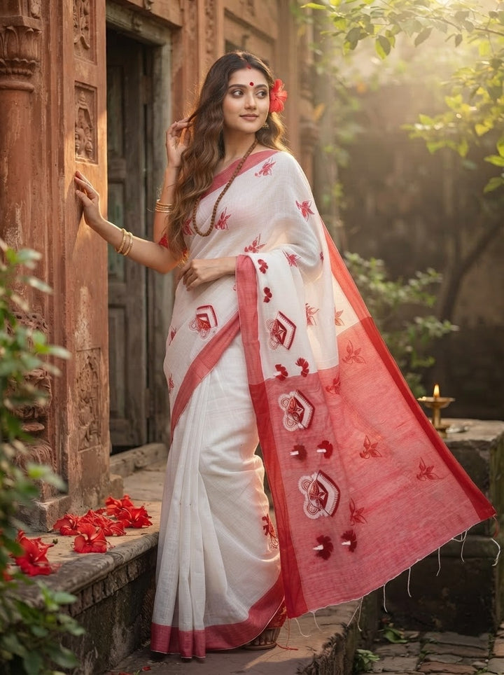 Agomoni Sur (আগমনী সুর)Cotton ( Semi) Saree with Embroidered Work