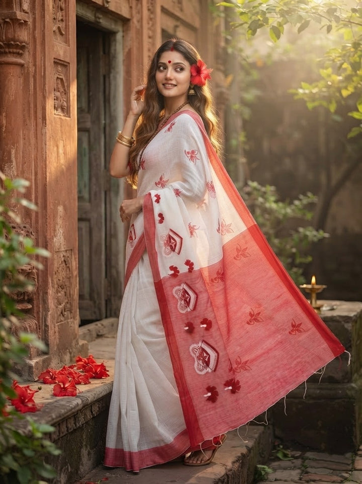 Agomoni Sur (আগমনী সুর)Cotton ( Semi) Saree with Embroidered Work