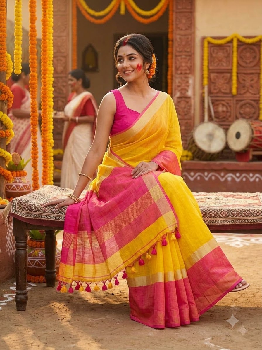 Pure Handwoven Linen Saree